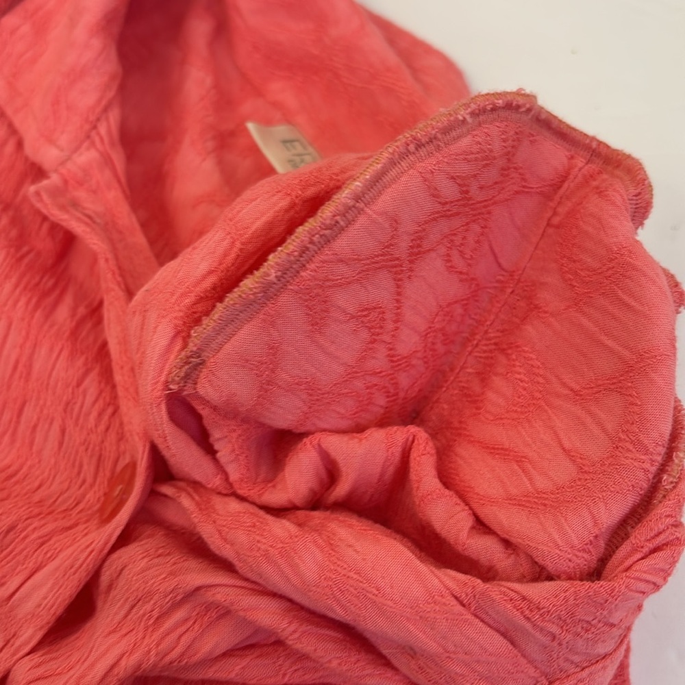 Vintage pink smocked open back cropped short sleeve button down relaxed blouse M - Picture 8 of 14